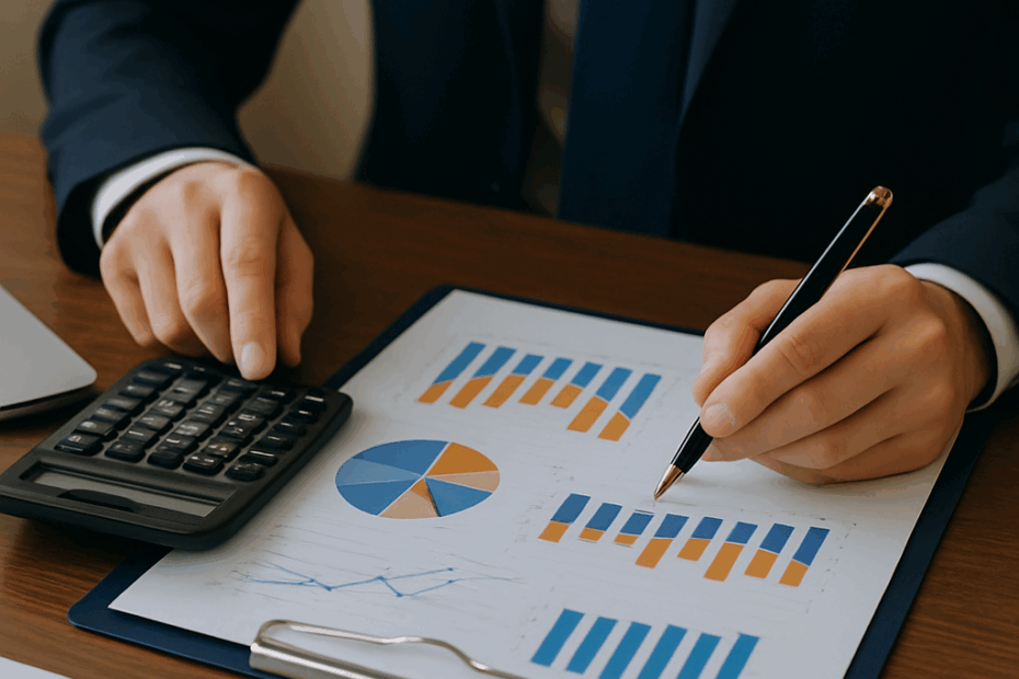 Controlling finansowy – analiza wykresów i danych przy biurku.